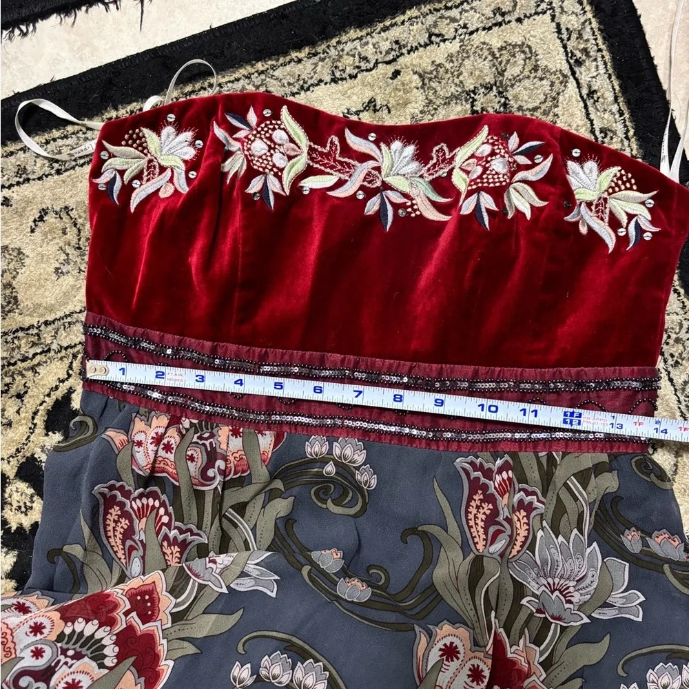 Nanette Lepore Strapless Embroidered Red and Gray Floral Dress - Picture 9 of 10